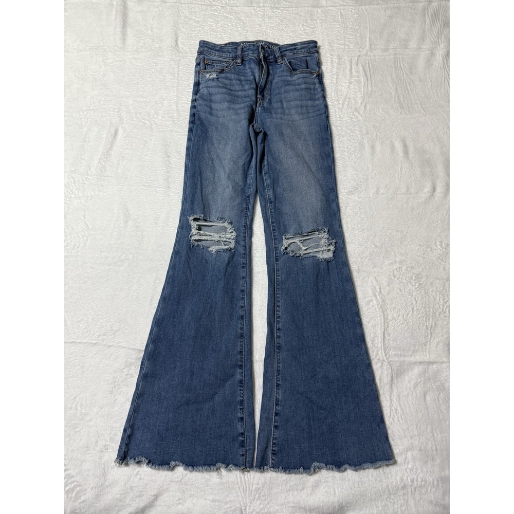 American Eagle Jeans Women's 2 Reg Blue Super High Rise Flare Stretch 26x31